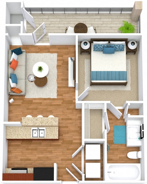Floor plan for 1 bed, 1 bath, 511 sqft